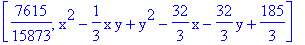 [7615/15873, x^2-1/3*x*y+y^2-32/3*x-32/3*y+185/3]